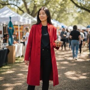 Tianello Red Textured Button Duster S USA Boho Artsy Lagenlook Cottagecore
